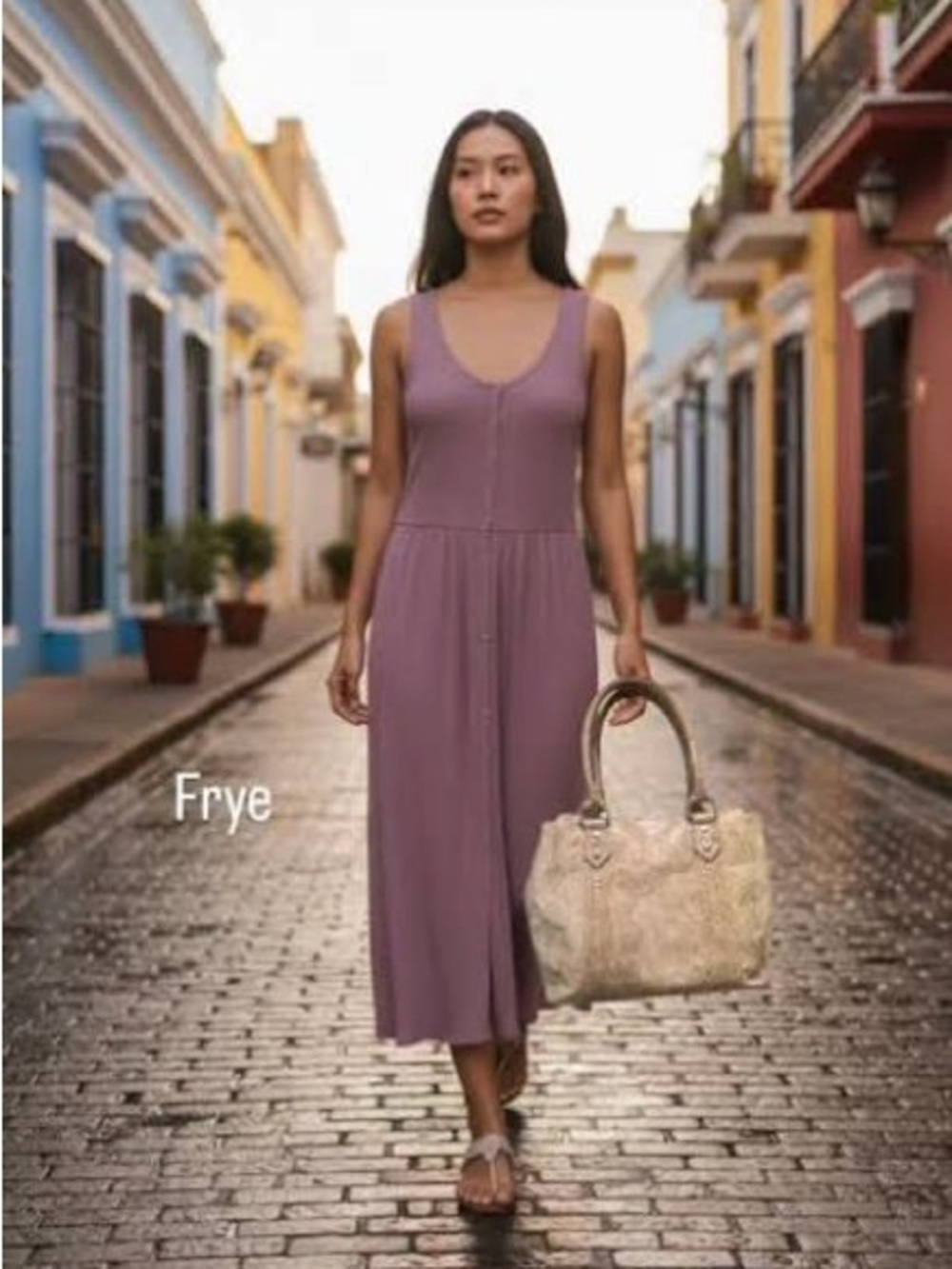 FRYE Sleeveless Mauve Button-Front Midi Dress Sundress Sun Boho S Casual Trip